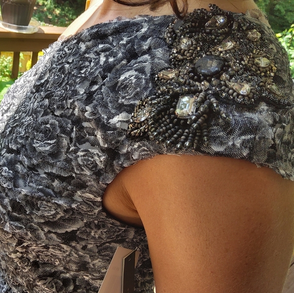 💥New💥DAVID MEISTER Black/white One-shoulder Dress Jeweled Details - Picture 1 of 10